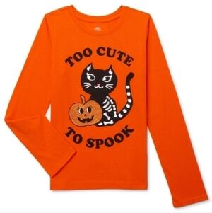 NWT Way To Celebrate Halloween Orange Long Sleeve "TOO CUTE TO SPOOK" Girls 4/5